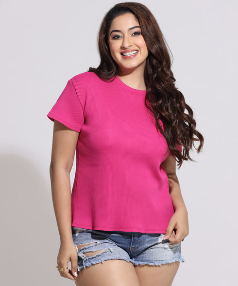 Basic Crew Neck Pink T-Shirt